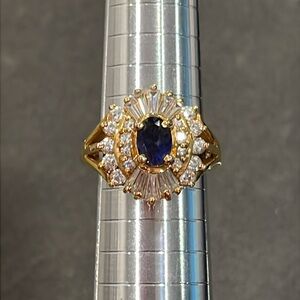 Blue and Clear Cubic Zirconia Gold Vermeil Ring Size 7.5
